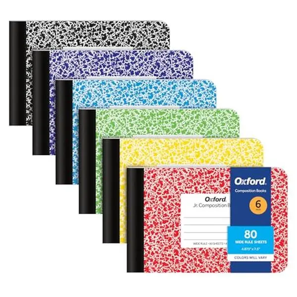 Composition Mini Notebooks, 6 Pack, Cover Colors Vary, Wide Ruled Paper, 4-7/8 x 7-1/2 Inch School Journals, Assorted Color Covers, 80 Sheets per Book (63779)