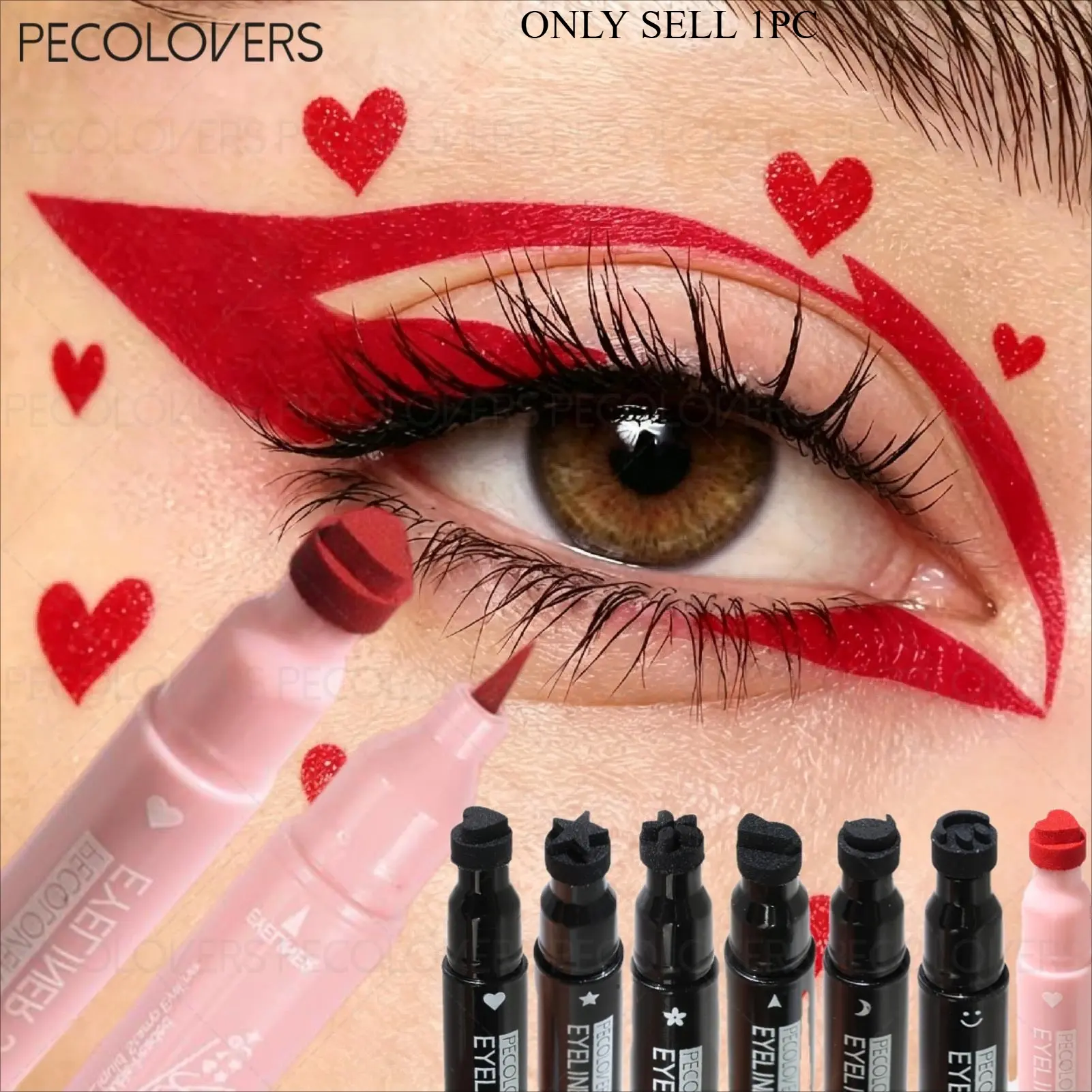 1PC Waterproof Red Liquid Eyeliner Pen with Love Stamp - Ultra-Fine Tip for Precision Lining, Great for Party Makeup, Holiday Looks, or Bold Daily Expression