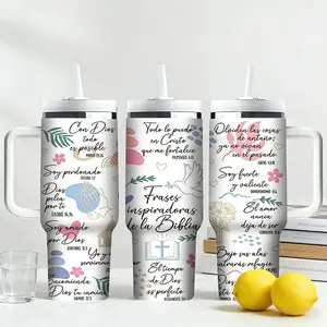 1pc 40oz Stainless Steel Thermos Mug. Features include inspirational quotes, a Jesus cross motif, and a gentle, comforting design inspired by faith. Suitable for outdoor, sports, and indoor use. A personalized gift. Large-capacity portable water bottle