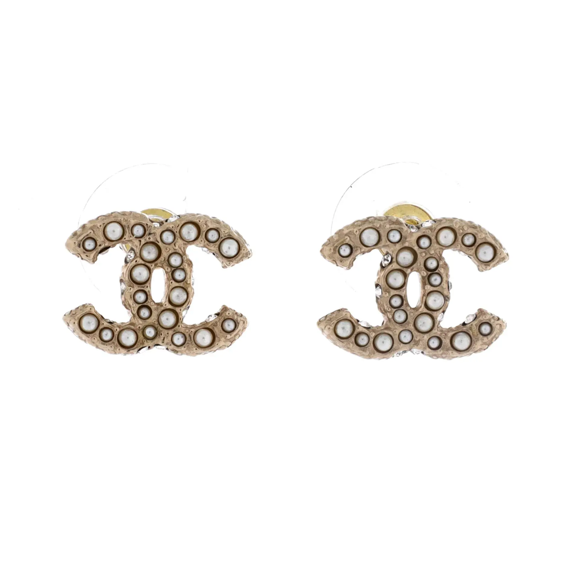 Pre-owned Chanel CC Stud Earrings Metal with Crystals by Rebag