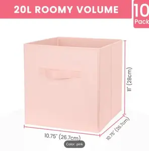 10-Pack 11-Inch Cube Storage Bins - Collapsible Decorative Open Storage Baskets for Living Room, Nursery Closet Organization of Clothes, Blankets (Pink)