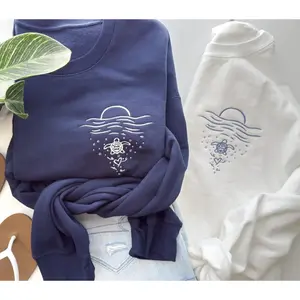 Sweet Sea Turtle Embroidered Sweatshirt | Cozy Beach Pullover | Cute Ocean Lover Crewneck | Summer Coastal Vacation Sweatshirt