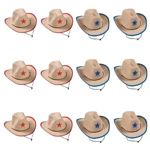 22" Kids Cowboy Hats with Blue & Red Rim & Star - 12 Pc.