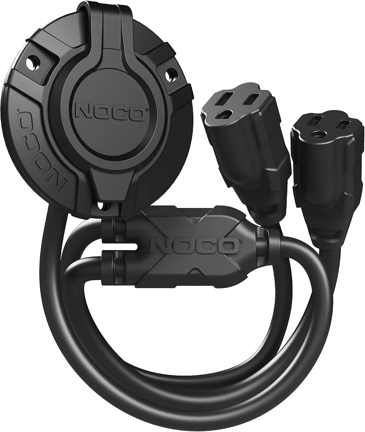 Outdoor Waterproof Electrical Receptacle Box - 15A GCP2 AC Port Plug, 125V Power Inlet Socket, Dual 18-in Integrated Extension Cords