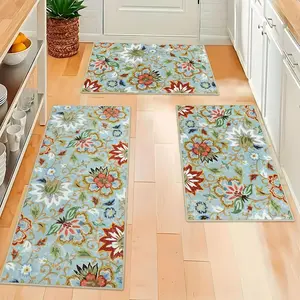 Boho Floral Kitchen Rugs Sets 3 count with Runner Kitchen Mats for Floor Non Slip Kitchen Rugs and Mats Washable Kitchen Runner Rug Sets for Hallway Laundry Kitchen