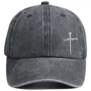 Christian Redeemed Nail Cross Hats for Men Women, Jesus Christ Christmas Day Birthday Gifts for Dad Mom Grandpa Grandma Friends, Adjustable Embroidered Wash Cotton Religious Faith Bl