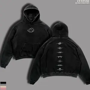 Retro Limited Akatsuki Clan Logo Washed T-Shirt & Hoodie – N@ruto Anime Unisex Oversized Heavyweight Cotton Graphic Tee, N@ruto Fan Merch, Casual Vintage Streetwear 196