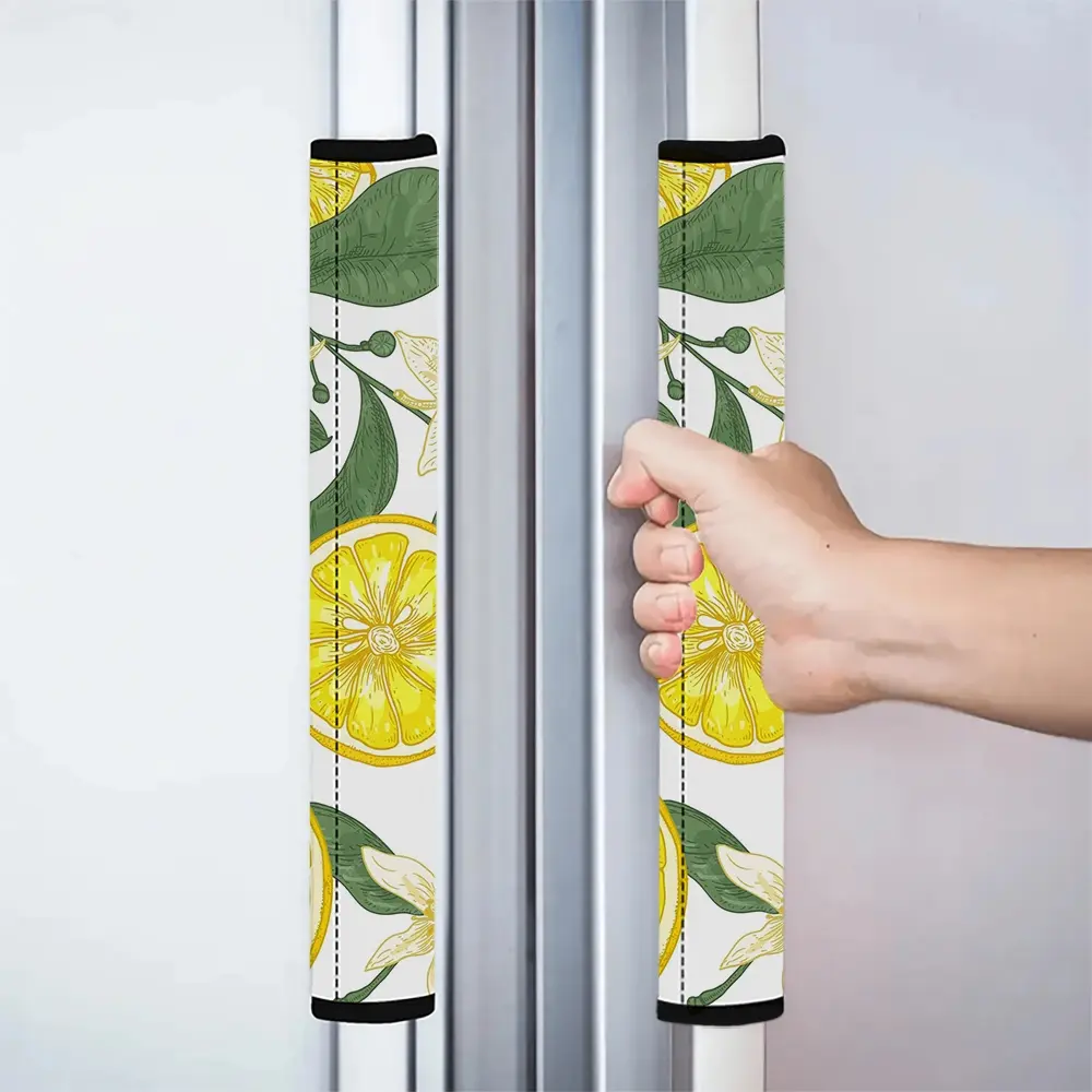 2pcs 4.7x15.7 in Lemon summer fruit Pattern Kitchen Appliance Handle Covers | Removable and Reusable Protective Covers for Refrigerator/Dishwasher/Microwave/Oven. Home Decor, Holiday Gift, Household Items, Removable Washable Covers