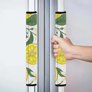 2pcs 4.7x15.7 in Lemon summer fruit Pattern Kitchen Appliance Handle Covers | Removable and Reusable Protective Covers for Refrigerator/Dishwasher/Microwave/Oven. Home Decor, Holiday Gift.