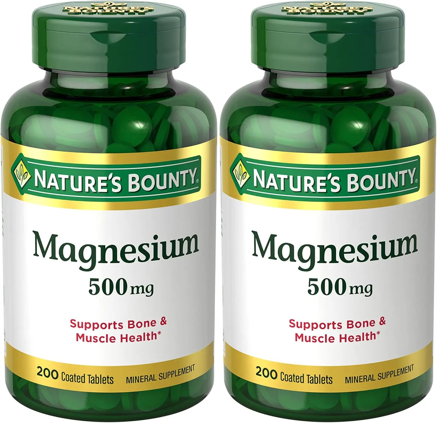 Nature's Bounty Dietary Magnesium Supplements - 500mg GMO-Free Tablets, Supports Bone & Muscle Health, 200 Count Multi Pack
