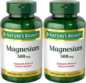 Nature's Bounty Magnesium Supplements 500mg Tablets, Support Bone & Muscle Health, 200 Count (Pack of 2)