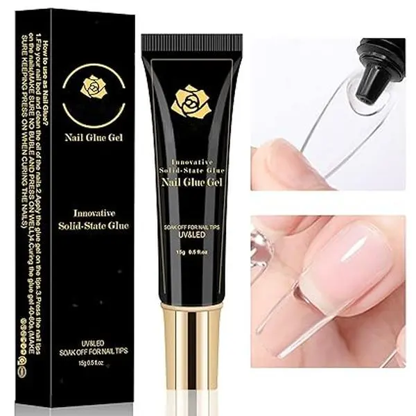 Soft Gel Nail Tips Glue Gel Solid Nail Glue Gel 15ml Lamp Curing Needed Solid Soak Off Glue Nail  Gel for Acrylic Nails Extension Press On Nails