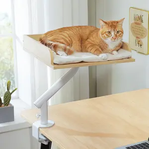 PAWZ Road Cat Desk Bed for Indoor Cats - 14 Inch Rotating Adjustable Cat Hammock Fits Tables Under 5cm - 50lb Desktop Cat Bed with 360 Degree Rotation