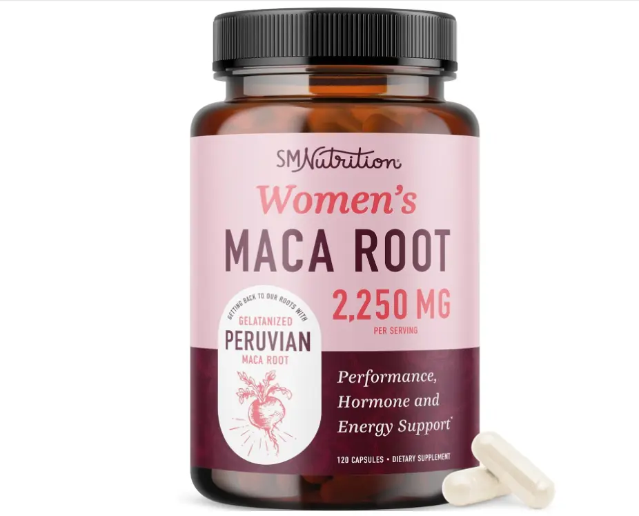 Organic Maca Root Capsules for Women | Peruvian Maca 2250MG Extra Strength | Red, Black & Yellow Root Powder with Black Pepper | Herbal Supplement to Support Energy & Hormone Balance | 120 Ct