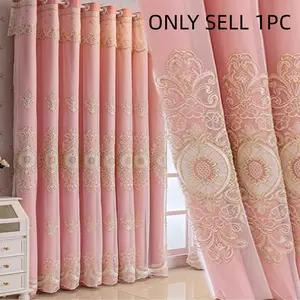 French Elegance Embroidered Blackout Heavy Window Curtain, Dual Layer Heat Insulation Sunshade Curtains, Bedroom Living Room All-Season Use