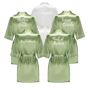 Satin Silk Robes Plus Size Wedding Bathrobe Bride Bridesmaid Mother Maid of Honor Gown Women Clothing Sleepwear Sage Green