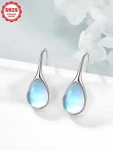 Women's Fashion 925 Silver Water Drop Moonstone Earrings, Tear Drop Earring, Elegant Hook Design, Perfect Daily Wear Jewelry Gift for Birthdays, Versatile Earrings, High Quality Earrings
