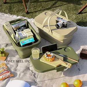 Outdoor Camping Foldable Storage Box, Folding Table, Portable Picnic Basket with Small Tray, Ideal for Hiking and Outdoor Activities, Picnic Pack
