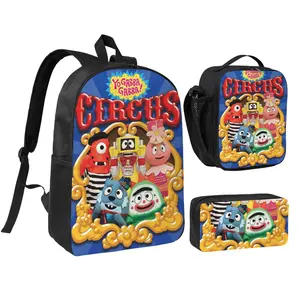 Cute Trend Yo gabba gabba 3pcs Backpack Set of 3 Spanish Players 17Inch School Bag with Insulated Lunch Box & Lovely Yo gabba gabba toys Daypack for Work, Camping, Outdoor Sports Ideal Graduation, Birthday & Back to School Gift