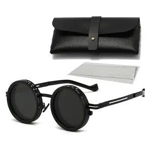 ND Filter Adjustable Polarized Lens 9 Step Light Reduction Sunglasses UV Protection Titanium Frames Vintage Style Punk Polarize Car Sunglasses with Case