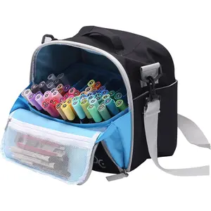 Marker Organizer Bag - Large Storage Crossbody Tote for Marker Pens 130 count+, Portable Art Supplies Case for Pens, Pencils, Books. Black