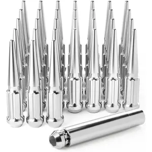 14mmx1.5 Lug Nuts Chrome 32 Piece, M14x1.5 Spike Lug Nuts Wheel Accessories Compatible with Chevy Ram Ford GMC