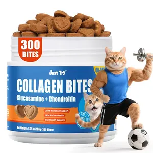 Just Try 300 Bites Cat Collagen Joint Soft Chews with Glucosamine & Chondroitin. Supports Joint Function, Skin & Coat Health, and Gut Health. Chicken flavor, cats' favorite