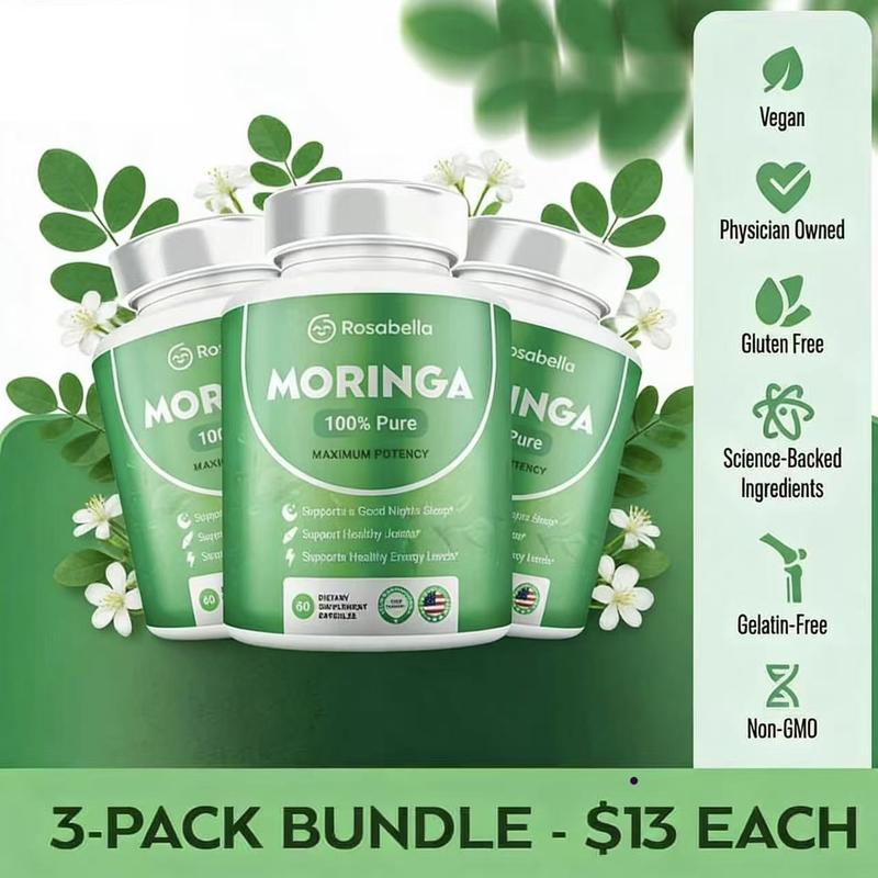 3 Pack Rosabella Moringa Capsules 800mg | Supports Immune System, Gut Health, Digestion & Daily Vitamin Nutrition