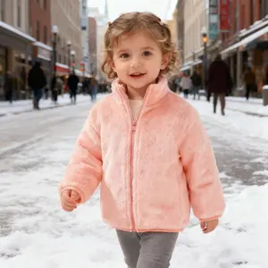 Autumn and Winter Baby Girl Clothing Pink Fleece Warm Coat with Stand Collar for Enhanced Warmth Suitable for Both Innerwear and Outerwear