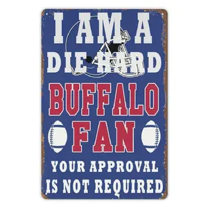 New Year Gift Buffalo Fan Pride 8X12" Metal Sign - "I AM A DIE HARD BUFFALO FAN" Inspirational Quote, Vintage Style With Football Helmet Illustration, Durable & Vibrant Wall Decor For Indoor/Outdoor Use, Buffalo Plaid Home Decor