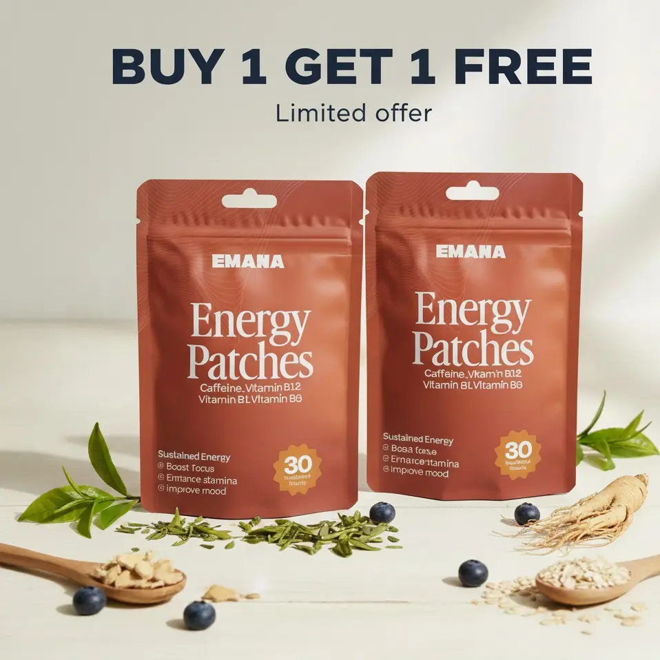 Emana Energy Patches 30pcs 60pcs Body Care with Caffeine Ginseng Daily Use Non Irritating Skin Friendly Vitamin B Complex