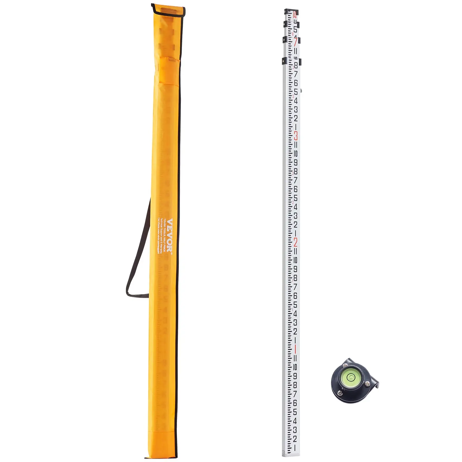 VEVOR Grade Rod, Aluminum, 14 ft/8ths 4 Sections Telescopic Measuring Rod, Double-Sided Scale 1/8 in Leveling Rod Stick, Walls, Floors, Feet Inches