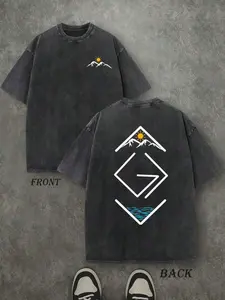 Outdoor Minimalist Mountain Water Graphic Vintage Black Oversized T-Shirt | Casual Nature Streetwear Tee | Soft Comfortable Fabric | Nature Aesthetic | Trendy Baggy Fit | Bold Color Print Top | Versatile Daily Tee | Perfect for Nature Fans/Casual Style