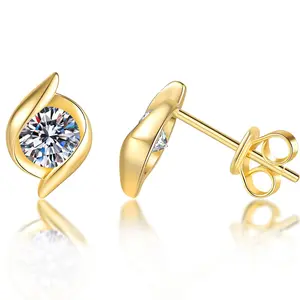 Women's Moissanite Stud Earrings - 1 Carat Total (0.5ct Each) Flat Back, 925 Sterling Silver with 14K Gold Plating, GRA Certified, Minimalist Design for Daily & Formal Occasions