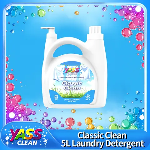 Yass Clean Non Bio Hypoallergenic 5L 169 OZ Classic Clean Concentrated Laundry Detergent 110 Washes Keeps Colours Bright Outstanding Stain Removal in Quick & Cold Washes Tough On Stains, Gentle Next To Sensitive Skin