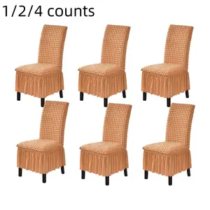 Solid Color Chair Slipcover, 1/2/4 Counts Fabric Chair Cover with Ruffle Trim, Chair Protector for Home Kitchen Dining Room Office