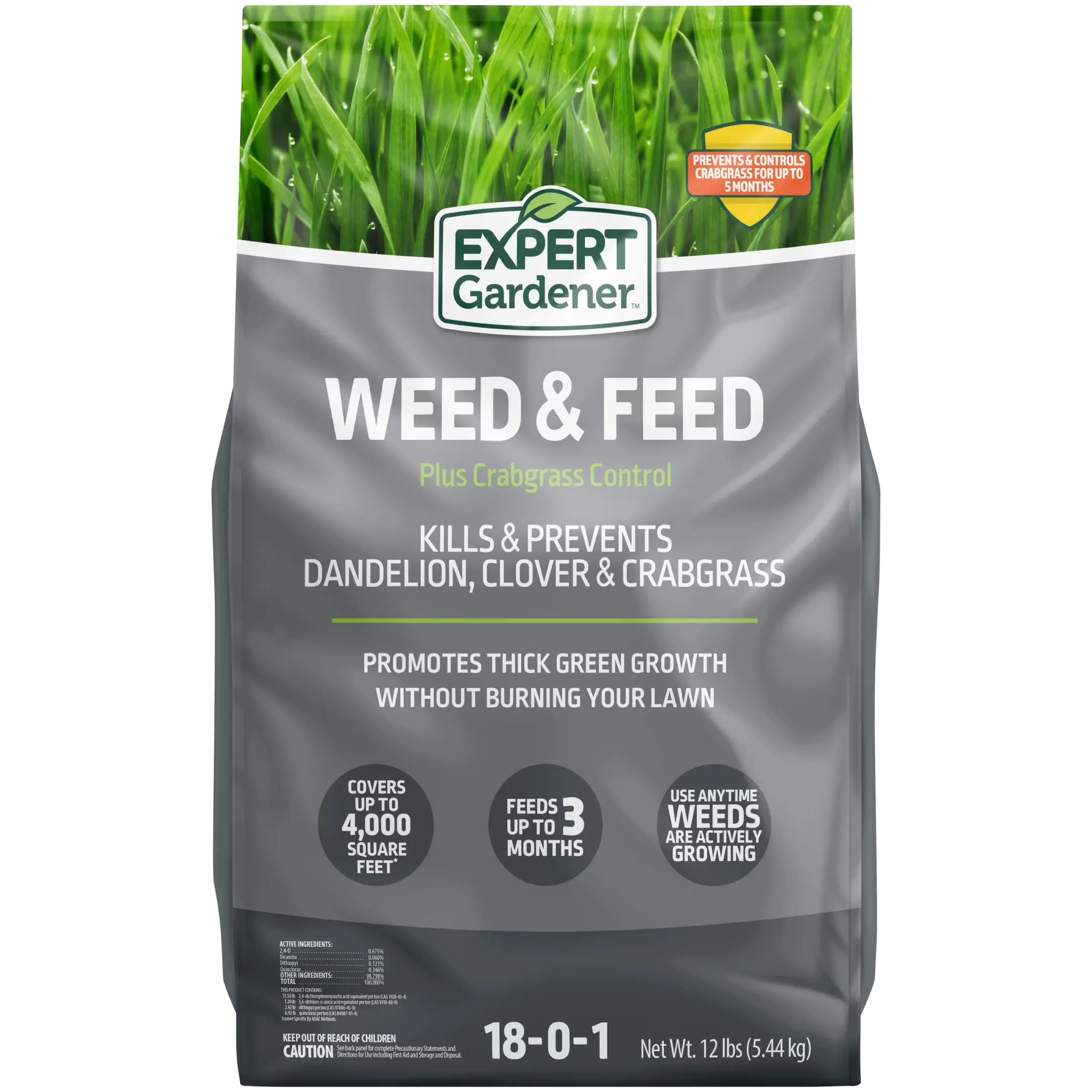 Weed & Feed Plus Crabgrass Control, Lawn Fertilizer 18-0-1, 12 lb. Prevents up to 5 Months
