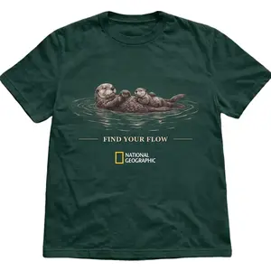 National Geographic Find Your Flow Otters Graphic Tee, Animal Tee, Y2k Unisex Graphic Tees Cotton Top Womenswear