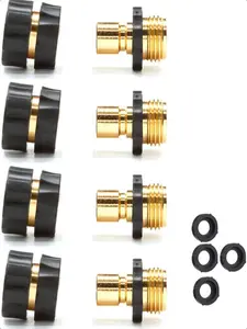 3/4 Inch Garden Hose Fitting Quick Connector Male and Female Set with Extra Rubber Washers, 4 Set