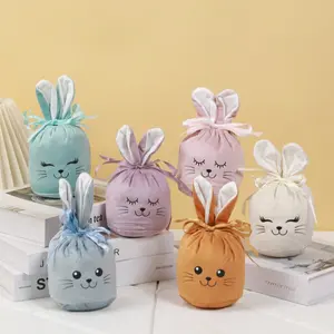6pcs Easter Bunny Drawstring Velvet Gift Bags, Wedding Party Candy Bags, Jewelry Watch Storage Pouches, Christmas Eve Gifts, Party Favors Assortment