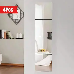 Square Acrylic Mirror Wall Sticker, 4 Counts/set Removable Self-adhesive Mirror Wall Decal, Wall Decor for Home Living Room Bedroom Office