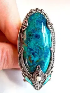 Women Band Finger Ring Trendy Western Boho Accessory Retro Tribal Turquoise Stone Inlaid Craft Unique Creative Statement Band Ideal For Festival Vacation Ladies Gift Jewelry