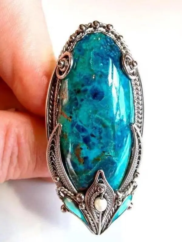 Women Band Finger Ring Trendy Western Boho Accessory Retro Tribal Turquoise Stone Inlaid Craft Unique Creative Statement Band Ideal For Festival Vacation Ladies Gift Jewelry