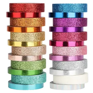 Glitter Washi Tape Set, 24 Rolls, 6mm/10mm, Thin Metallic Decorative Tape Set for Bullet Journal, Scrapbook, Arts, Crafts, Planners and Gift Packaging