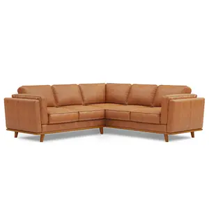 Valencia Artisan Top Grain Leather L-Shape Corner Sectional Sofa, Cognac