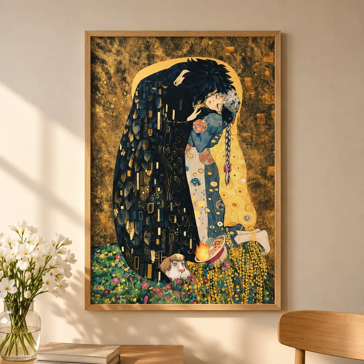 Howl's Moving Castle Inspired Poster (NO FRAME), Anime Wall Art Print, Studio Ghibli Style Canvas Decor, Calcifer & Sophie Fantasy Room Decor, Japanese Anime Gift, Bedroom Living Room Wall Decor