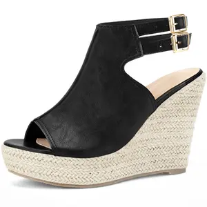 BLISSFUL STEP Peep Toe Slingback Espadrilles Platform Wedges Heel Sandals for Women