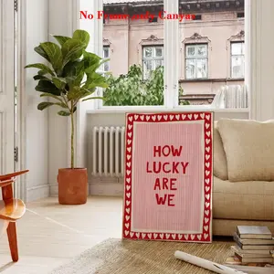 1 pc, wall art, Art Wall Decoration, vintage poster, Artwork, Quote Prints, how lucky we are art print, pink and red stripes quote daily reminder and affirmation sayings canvas painting, gift for friends, housewarming gift, unframed