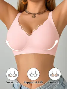 Women's Wireless Push-Up Bra, Mini V-Wave Design, Seamless Breathable High Support, All-Season Wear, Slim Casual Style