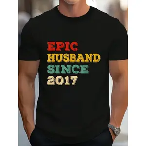 7th Wedding Anniversary for Him Epic Husband Since 2017 T-Shirt Women's Men's Graphic Tee Causal Tops Same Style for Men and Women 2026 Summer Short-sleeved Printed T-shirt 180G